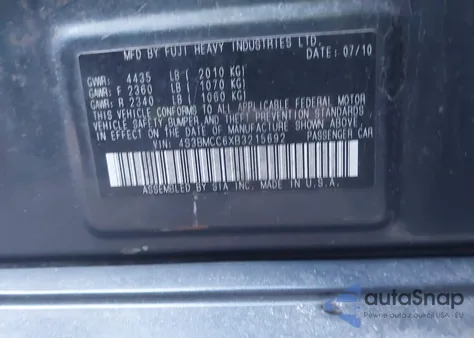 2011 Subaru Legacy 2.5I Premium z USA, uszkodzony, nr VIN 4S3BMCC6XB3215692